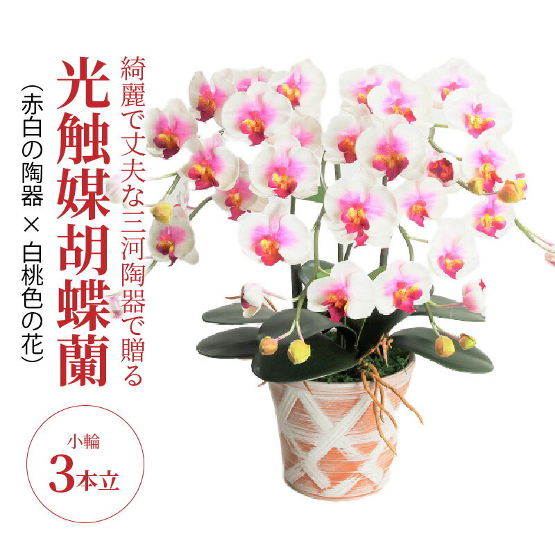 24位! 口コミ数「0件」評価「0」造花 胡蝶蘭 白桃色 小輪 3本立 三河焼 植木鉢 陶器 赤白 三河 消臭効果 光触媒加工 光触媒 インテリア 三河陶器 贈り物 ギフト お･･･ 