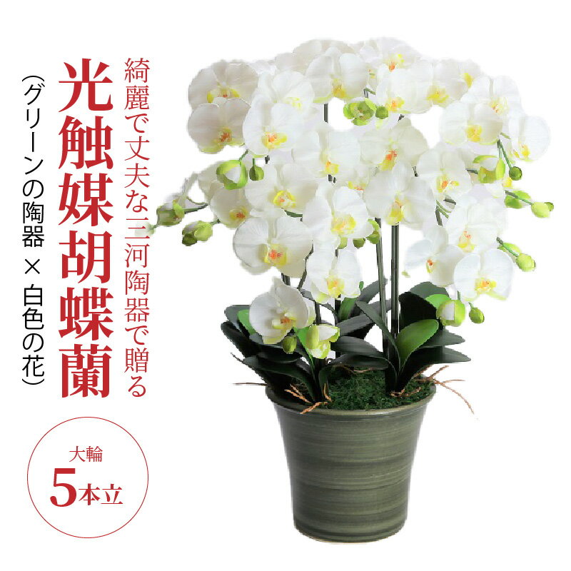 11位! 口コミ数「0件」評価「0」造花 胡蝶蘭 白色 大輪 5本立 三河焼 植木鉢 陶器 グリーン色 三河 消臭効果 光触媒加工 光触媒 インテリア 三河陶器 贈り物 ギフト･･･ 