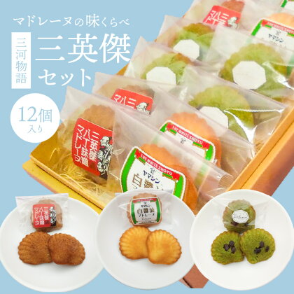 マドレーヌ 味くらべ セット 三河物語 三英傑セット 計 12個 入り 白醤油マドレーヌ 抹茶マドレーヌ 八丁味噌マドレーヌ スイーツ おやつ お菓子 食品 お菓子の家 アンファンス お取り寄せ 愛知県 碧南市 送料無料