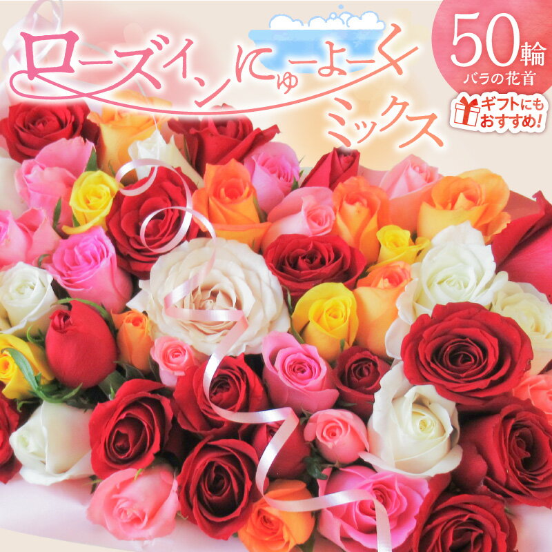 【ふるさと納税】【日付指定可能】生花 バラ 花首 ミックス 詰め合わせ 50輪 ローズインにゅーよーく ..