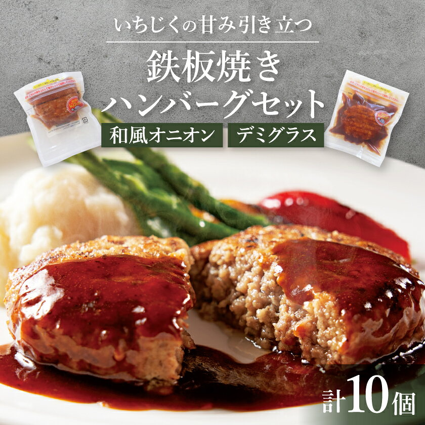 鉄板焼きハンバーグセット 和風オニオン×5個 デミグラス×5個 あんじょうハートいちじくソース入り【配送不可地域：離島】【1561019】