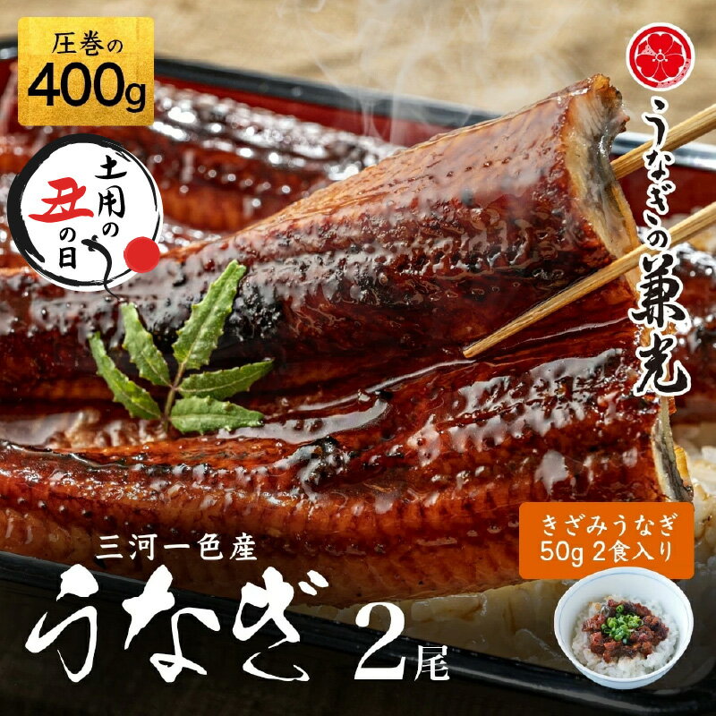 【ふるさと納税】うなぎ 西尾 三河産 一色産 うなぎ 蒲焼き 【特大サイズ2尾 ＋ きざみうなぎ 2食入りセット (長焼き 2尾400g ＋ きざみうなぎ50g × 2食)】U022【冷凍便】うなぎの兼光 蒲焼き 国産 ウナギ 鰻 愛知県産 西尾市産 西尾一色産 タレ付き MBのサムネイル