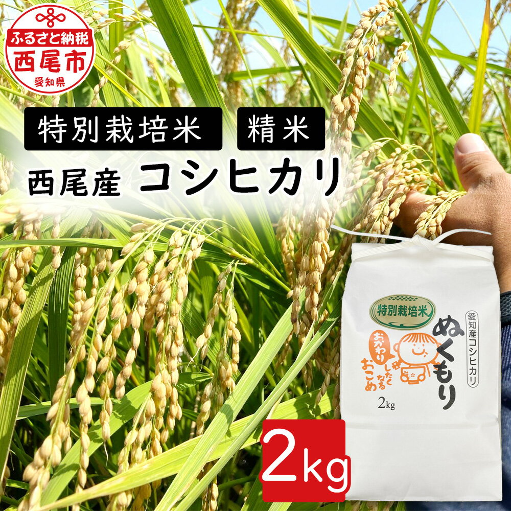 令和5年産 特別栽培米西尾産コシヒカリ[ぬくもり]2kg×1袋 D023-8 / 特別栽培米 節減対象農薬5割減 化学肥料不使用 精米 2キロ 国産米 国内産 日本産 愛知県産 MB