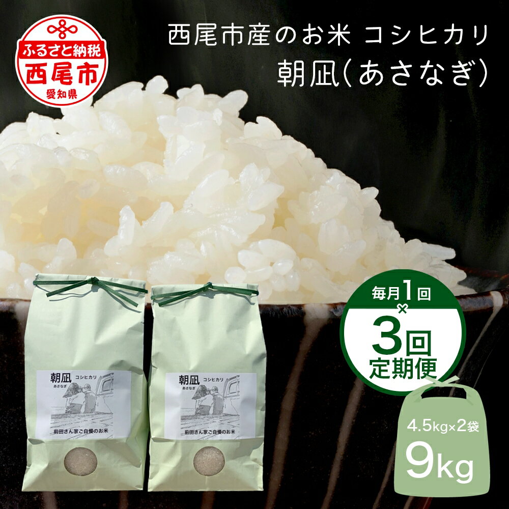 令和5年産 [定期便]西尾市一色町のお米 コシヒカリ 朝凪 (あさなぎ) 9kg × 3ヶ月 M075-45 / 精米 9キロ 4.5kg×2袋 9kg × 3回 こしひかり 国産米 国内産 日本産 愛知県産 MB