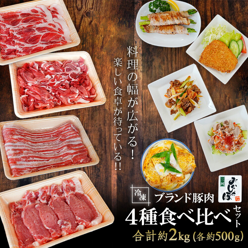 【ふるさと納税】T012-15.「三河おいんく豚」4種食べ比べセット2kg 豚肉 国産 バラ 切り落とし ロース スライス 日本産 愛知県産 500g×4 小分け MB