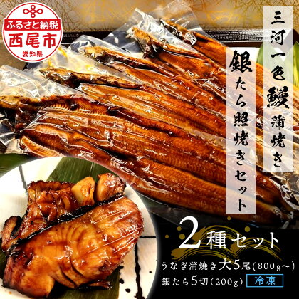 三河一色鰻 (大サイズ) 蒲焼き5尾 + 銀たら照焼き5切れセット F028【冷凍便】 / 蒲焼き 照り焼き テリヤキ 惣菜 ギンダラ 国産うなぎ ウナギ 鰻 愛知県 西尾市 三河一色産 タレ付き かば焼き 肝 肝焼き 銀鱈 銀だら 魚 切り身 MB