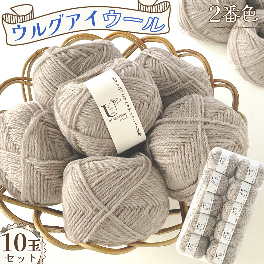 【ふるさと納税】毛糸 あみもねっとウルグアイウール天然色 【2番色10玉セット】 ／ ウール100％ 手編み 編み物 ハンドメイド ニット やわらか 軽やか ラグジュアリー ふっくら 愛知県 No.371
