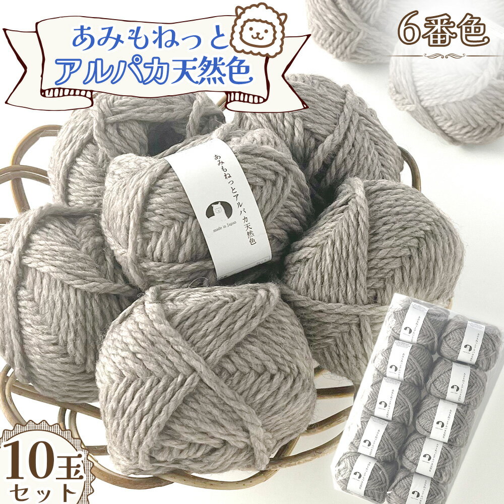 毛糸 あみもねっとアルパカ 天然色 [6番色10玉セット] / ウール70% アルパカ30% 手編み 編み物 ハンドメイド ニット マフラー 帽子 セーター 秋冬アイテム やわらか ほっこり 愛知県 No.380