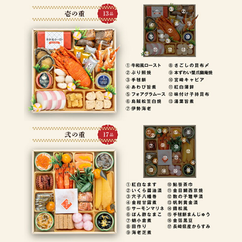 【ふるさと納税】千賀屋謹製 2026年 迎春 おせち料理 千ノ幸 和風 与段重 6 ～ 7人前 全58品 冷蔵 先行予約 保存料不使用 千賀屋 お節料理 冷蔵おせち おせち 年内配送 年末配送 伊勢海老 あわび キャビア 祝い箸 手間無し 大晦日 縁起物 おつまみ 愛知県 小牧市 送料無料