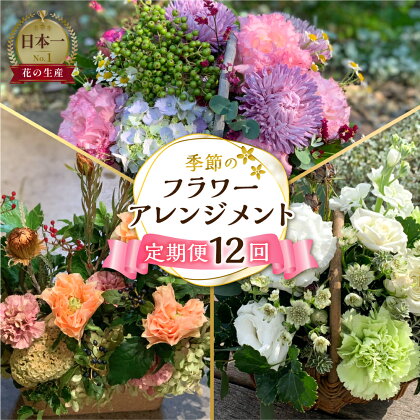 定期便 12回 季節のお花を使った フラワーアレンジメント 花 かご付き 生花 お任せ ギフト プレゼント 飾り 愛知県 田原市 渥美半島 180000円