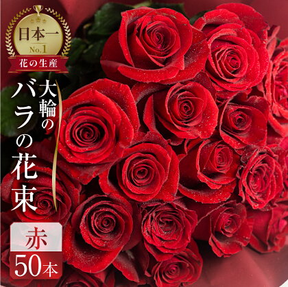 バラ 花束 大輪 赤 50本 (40cm) ブーケ 薔薇 日時指定可 ローズ 生花 観賞用 プレゼント 花 ギフト 誕生日 植物 フラワー 土壌栽培 産地直送 田原市 人気 切り花 切花 25000円