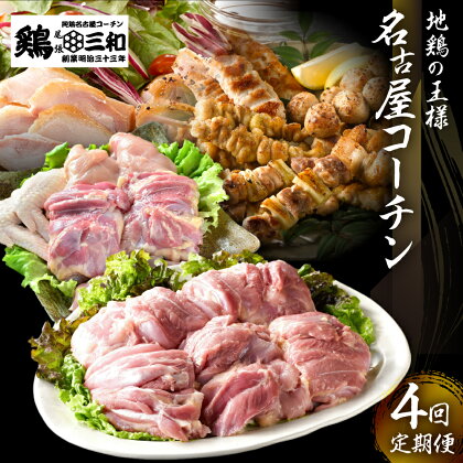 定期便 鶏三和 三和の純鶏 名古屋コーチン 4回お届け 正肉セット 焼鳥5種20本セット ハムセット 精肉 焼鳥 燻製ハム 鶏肉 地鶏 鳥肉 さんわ チキン もも肉 むね肉 ささみ ステーキ 肉 渥美半島 田原市 送料無料