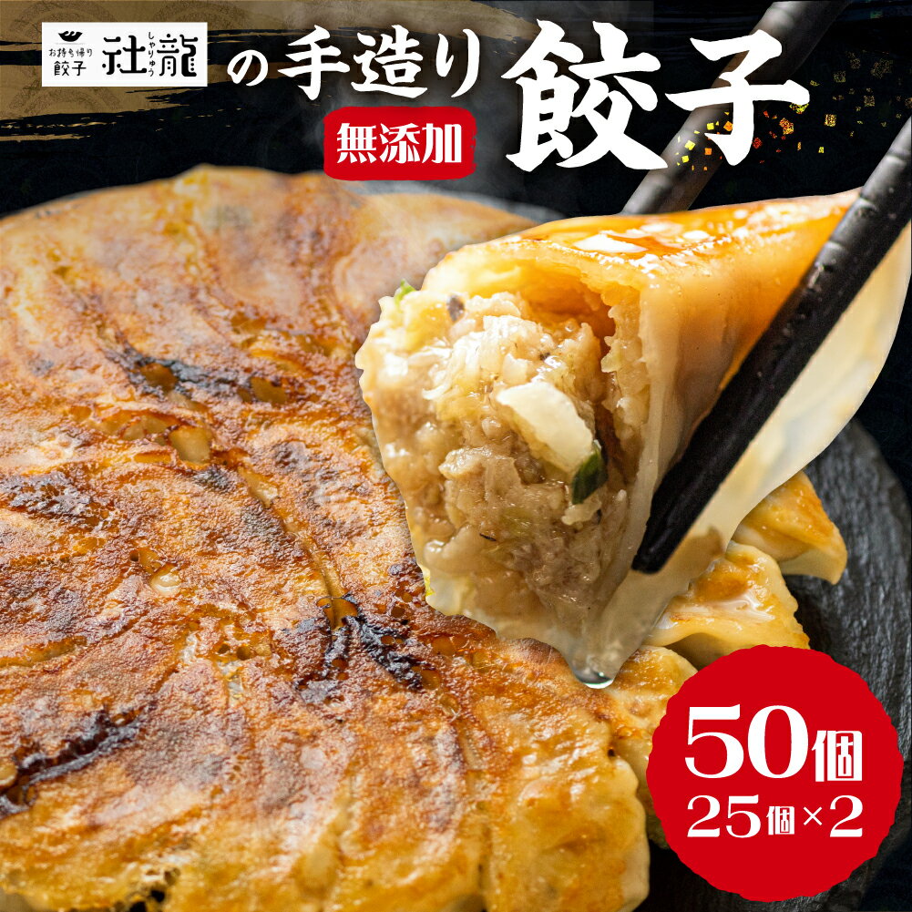 【ふるさと納税】訳あり 無添加 手造り 餃子 50個入 社龍 絶品 こだわり タレ付き 国産 鍋 のトッピング 送料無料 おかず お弁当 冷凍食品 ぎょうざ ギョウザ お歳暮 送料無料 簡易包装 小分け 大サイズ お手軽 簡単 有名店 にんにく 一万円 10000円