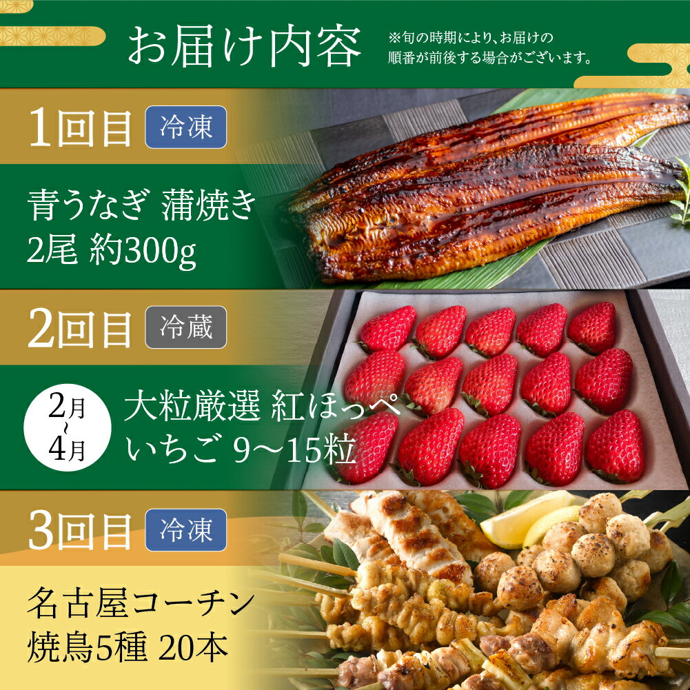 【ふるさと納税】《5月末金額改定》渥美半島の恵み どうまい 定期便 全5回 ( うなぎ / いちご / 名古屋コーチン / メロン / ハム ) 5ヶ月 5回 魚 鰻 ウナギ 蒲焼 簡単調理 メロン いちご フルーツ 地鶏 蒲焼 ハム 豚 高評価 幻の青うなぎ 海の幸 人気 5万円 50000円