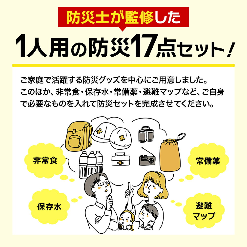 ふるさと納税 防災士監修 防災グッズ 充実 セット 1人用 17点 防水 多機能リュック 20L 携帯トイレ 簡易トイレ 清潔用 f232378-ama-10000034 愛知県あま市 サンプル画像3