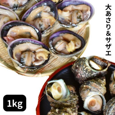 【ふるさと納税】海鮮バーベキューセット1kg(大あさり500g&サザエ500g)大アサリ専用だし醤油付き【配...