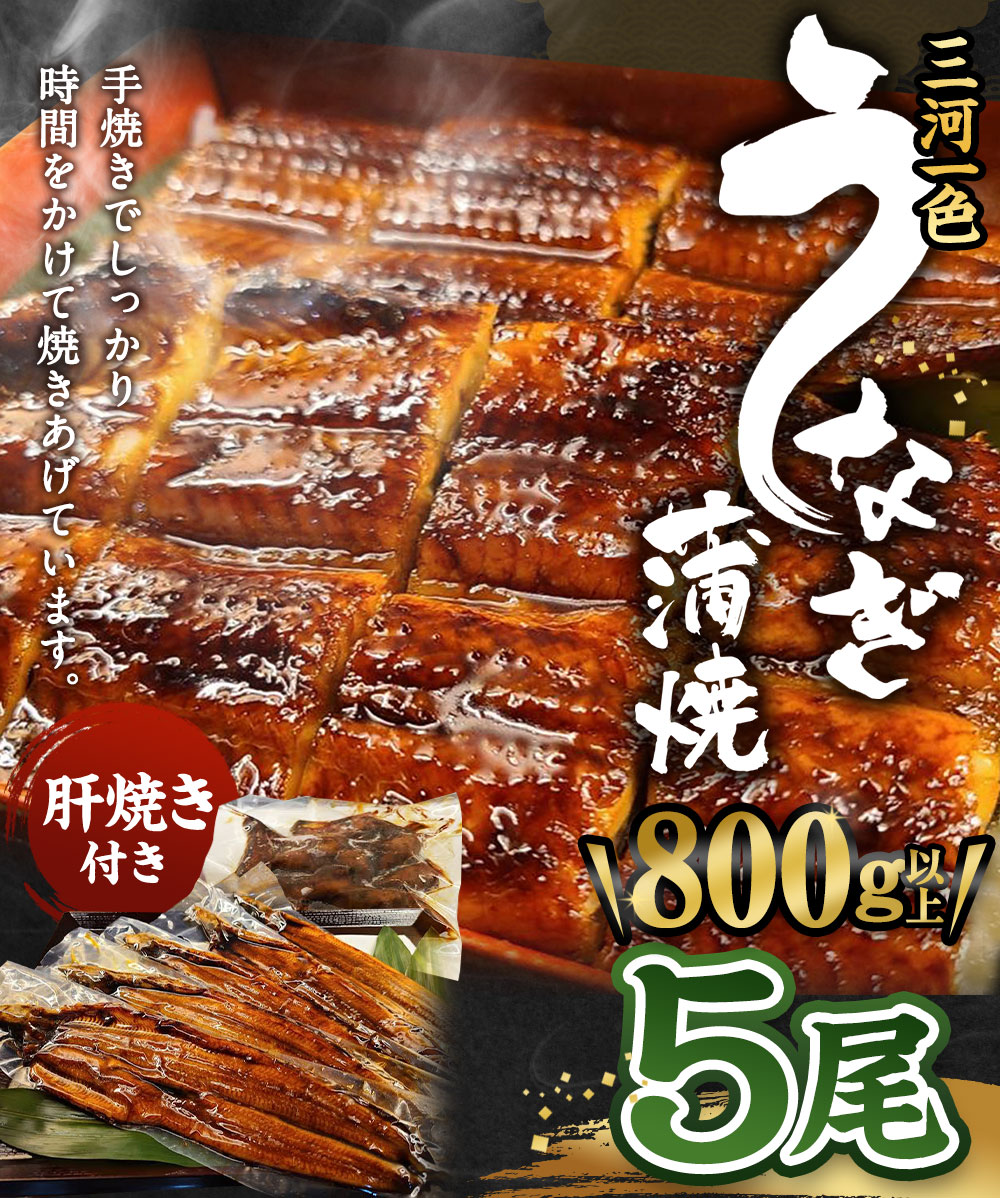 【ふるさと納税】三河一色 うなぎ蒲焼 5尾 合計800g以上 (肝焼き付き) 三河一色産 うなぎ 鰻 ウナギ 蒲焼 蒲焼き 肝焼き 肝焼 冷凍 国産 愛知県産 送料無料