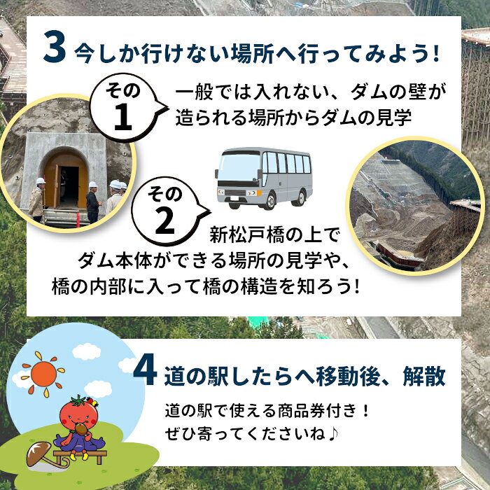 【ふるさと納税】今だけの体験！限定5組！8月27日（木）設楽ダム工事現場見学ツアー入門編 1組4名まで ダム 商品券 1日 限定 イベント 体験チケット 見学 巨大ダム 道の駅したら 愛知県 設楽町 f235610-shitara-10000208 愛知県設楽町 サンプル画像3