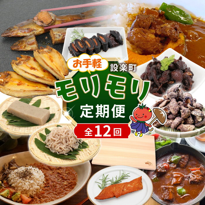 《全12回 定期便》 全12品！お手軽 モリモリ 定期便 バラエティ セット 鮎 鰻肝やわらか煮 干ししいたけ まな板 ビーフシチュー カレー 甘露煮 サーモン 燻製 こんにゃく 昆布巻き 一夜干し 魚介 魚 鰻 おつまみ ご当地カレー 特産品 愛知県 設楽町-304