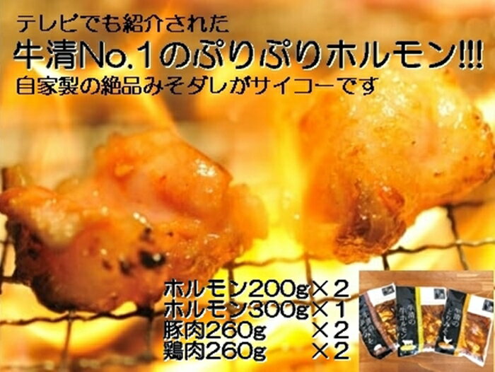 1515　自家製 みそダレ Lセット 牛ホルモン 200g×2 300g×1 豚肉 ×2 鶏肉 ×2/ 黒毛和牛ホルモン 牛清 バーベキュー BBQ 牛肉 ぶた肉 とり肉 特製 味噌漬 味付 伊勢志摩