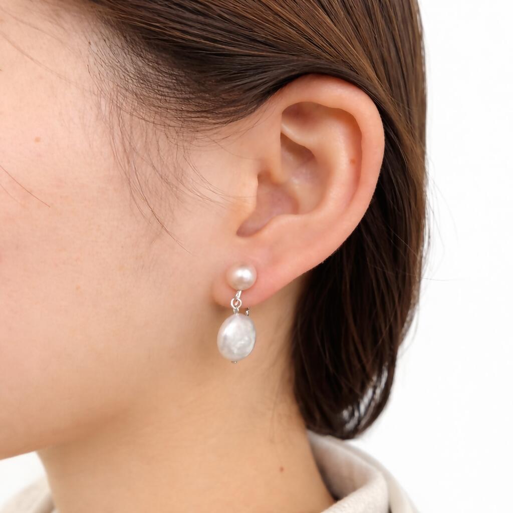 【ふるさと納税】2104 バロック淡水真珠 真鍮イヤリング コイン型10mm、丸（ピンク）6mm　パール 真珠アクセサリー レディース フォーマルイヤリング セレモニー 結婚式 入学式 卒業式 上品イヤリング パールジュエリー 伊勢 伊勢志摩