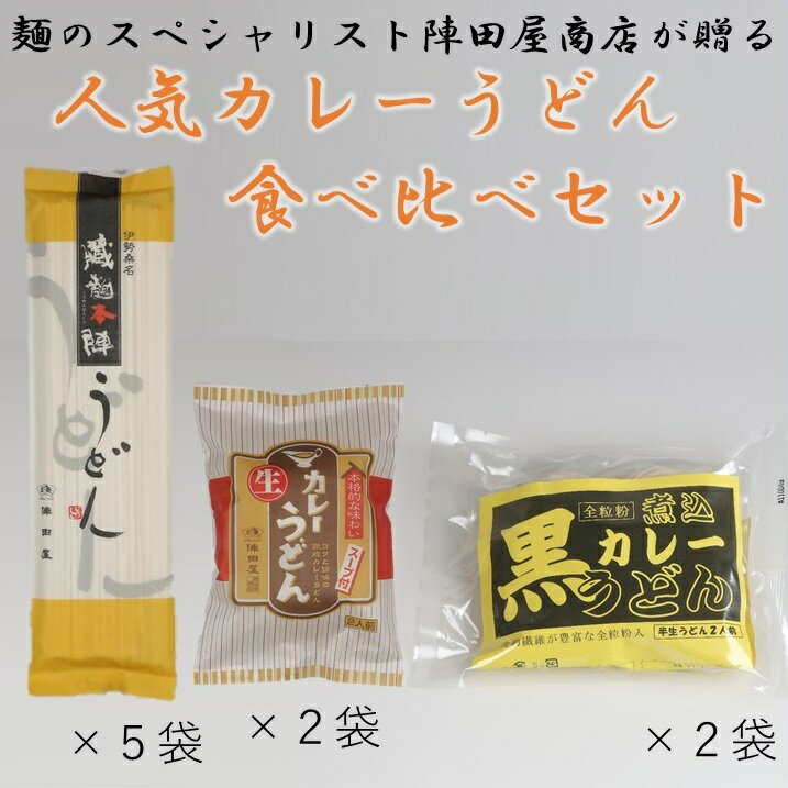 陣田屋商店 カレーうどん(生麺)黒カレーうどん(半生麺)うどん(乾麺)の3種類セット