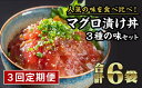 【ふるさと納税】【定期便3回】まぐろ漬け丼食べ比べセット（計6袋セット × 3回）　KI-37