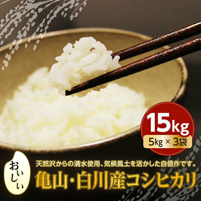 おいしい!亀山・白川産コシヒカリ 計15kg (5kg×3袋) 精米 コシヒカリ 銘柄米 ブランド米 国産米 米 お米 F23N-179