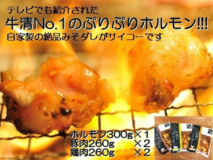 【ふるさと納税】 自家製 みそダレ Gセット 牛 ホルモン 300g×1 豚肉 ×2 鶏肉 ×2/ 黒毛和牛ホルモン 牛清 バーベキュー BBQ キャンプ 牛肉 ぶた肉 とり肉 特製 味噌漬 味付 伊勢志摩 三重県