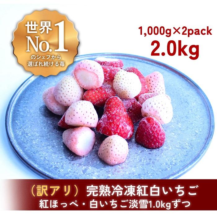 【ふるさと納税】【訳アリ/食べ比べ】完熟冷凍苺「紅ほっぺ&淡雪 1.0kg×2種類」化粧箱入【果実まるご...