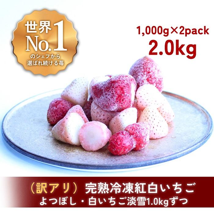 【ふるさと納税】【訳アリ/食べ比べ】完熟冷凍苺「よつぼし＆淡雪 1.0kg × 2種類」化粧箱入【果実まる...