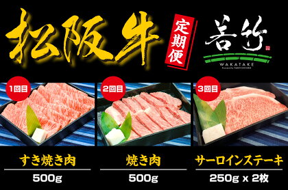 【定期便3カ月】松阪牛ロース500g（月替わり）を毎月お届け　WT-19　国産牛 松阪牛 松坂牛 日本三大 高級和牛 黒毛和牛 ブランド牛 霜降り 冷凍 送料無料 牛 牛肉 肉 にく 大人気 贅沢 おすすめ 贈り物 リピート 三重県 多気町