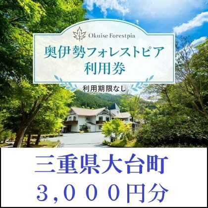 奥伊勢　フォレストピア　宮川山荘　利用券　1000円分×3枚／利用期限なし　宿泊　入浴　BBQ等　三重県　大台町