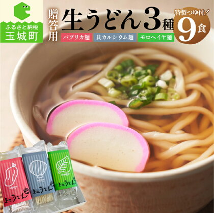 ギフト うどん 贈答用 お歳暮 プレゼント オリジナル箱 生うどん カルシウム モロヘイヤ パプリカ 170g 3種 3食 計 9食 栄養 ビタミン つるつる 麺 ざるうどん 鍋焼きうどん 季節 美味しい プレゼント お歳暮 三重県 玉城町 さんておーる食堂