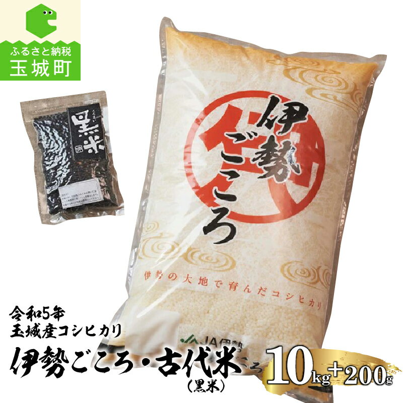 令和5年産 コシヒカリ 伊勢ごころ 10kg 黒米 100g×2袋 米 白米 精米 2023年産 ご飯 お弁当 おにぎり ギフト 贈答 備蓄米 玉城町観光協会 三重県