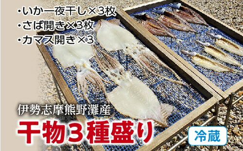 (冷蔵)干物3種盛り/伊勢志摩 熊野灘 鈴木水産 天日干し 干物 スルメ イカ サバ カマス 度会町