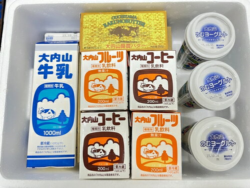 三重県の学校給食でも提供され、 愛されている大内山牛乳 人気のセットを是非一度お楽しみ下さい。 きっと笑顔に　自然の恵　大内山牛乳。 商品説明 名称 （冷蔵） 恵みに感謝 セットA 松田商店 内容量 ・大内山のむヨーグルト　180ml×3 ・大内山やわらかプリン Latte e Panna　（100g×6） ・大内山フルーツ 200ml×2 ・大内山コーヒー 200ml×2 ・大内山牛乳 1L×1 ・大内山バター　200g×1 原材料 ・大内山やわらかプリン Latte e Panna 生乳（三重県産）、砂糖、クリーム、脱脂粉乳、ゼラチン、寒天／ゲル化剤（加工澱粉、増粘多糖量）、香料、（一部に乳成分、ゼラチンを含む） ・大内山フルーツ 200ml 乳（国内製造）、砂糖、乳製品、みかん果汁／安定剤（CMC）、酸味料、香料、着色料（黄5、黄4）、（一部に乳成分・オレンジを含む） ・大内山コーヒー 200ml 乳（国内製造）、乳製品、砂糖、コーヒー抽出液 ・大内山牛乳 1L 生乳100％（国産） ・バター 生乳（三重県産）、食塩 ・大内山のむヨーグルト 乳（三重県製造）、乳製品、砂糖 アレルギー表示 乳・ゼラチン・オレンジ 賞味期限 ・大内山やわらかプリン Latte e Panna 製造日を含め20日間（未開封） ・大内山フルーツ 200ml 製造日を含め17日間（未開封） ・大内山コーヒー 200ml 製造日を含め17日間（未開封） ・大内山牛乳 1L 製造日を含め13日間（未開封） ・大内山のむヨーグルト 製造日を含め14日間（未開封） ・大内山バター 200g 製造日を含め6ヶ月間（未開封） 保存方法 要冷蔵（10℃以下で保存して下さい。） 配送不可地域 離島（東京都・鹿児島県・沖縄県）への一部 提供者 松田商店 【発送について】 通常はご寄附頂いてから1～2ヶ月ほどでお届けします。 (11月下旬から寄附が多くなり、入金確認後～最長で6カ月程度かかる場合がございます。) 返礼品は個別発送となっております。 複数お選びいただいた場合は、同じ返礼品でも個別の発送となり、到着日が前後する場合がございます。 ご了承のほどお願いいたします。 受取日の指定は対応出来兼ねます。 12月20日から翌年1月10日までは、発送対応出来兼ねます。 事前に2日以上の不在日がおわかりであれば、寄附直後に当方までお知らせください。 不在配達時は運送業者で保管となります。季節によっては品質に影響を及ぼす恐れがございます。 【受取後のお願い】 すぐにお礼品の状態をご確認ください。 お礼品に不備がございましたら受け取った状態で保管していただき、受取日のうちに当方までご連絡をお願い致します。 【ご注意ください】 運送上中継等で日数の掛かる地域の方は、お礼品の内容をご理解の上、ご寄附をご検討ください。 お届けできず運送業者の保管期限を経過した場合は、運送業者のルール上、やむを得ず当方へ返送されます。 その場合、再発送の対応は出来兼ねます。 不備に関する返品等のご対応は、受取から日にちが経過すると対応出来なくなります。 また、返礼品発送のタイミングと、お引越し等による配送先登録住所が異なる場合もございます。早急に変更のご連絡をお願い致します。 ご連絡が遅くなり、旧住所へ配送され当方へ返送された場合も、再発送の対応は致しかねますので予めご了承ください。 【キャンセルついて】 ふるさと納税は「寄附」となりますので、寄附のお申込み手続きが完了した後にキャンセルすることはできません。 重複でのお申込みやご名義に誤りなどがないようご注意ください。 ※寄附お申込み前に上記をあらかじめご了承ください。 ・この商品はふるさと納税の返礼品です。スマートフォンでは「買い物かごに入れる」と表記されておりますが、寄附申込みとなりますのでご了承ください。 ・ふるさと納税よくある質問はこちら「ふるさと納税」寄付金は、下記の事業を推進する資金として活用してまいります。 寄付を希望される皆さまの想いでお選びください。 (1) 海・緑と清流を継承し、やすらぎを創造するまちづくり (2) 防災のまちづくりの推進と安心・安全なまちづくり (3) 自然とともに思いやりのある健やかなまちづくり (4) 情報技術を活かした快適なまちづくり (5) 人・モノ・情報交流のまちづくり (6) 共生・挑戦・創造・自立するまちづくり (7) 地域を担うひとづくり (8) その他目的達成のため町長が必要と認める事業 特徴のご希望がなければ、町政全般に活用いたします。 入金確認後、注文内容確認画面の【注文者情報】に記載の住所にお送りいたします。 発送の時期は、寄付確認後2ヵ月以内を目途に、お礼の特産品とは別にお送りいたします。