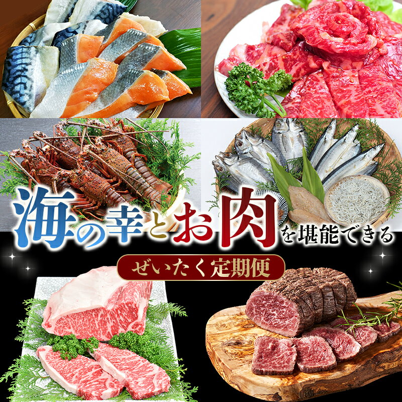 【ふるさと納税】海 の 幸 とお 肉 を 堪能 できる ぜいたく 定期便【合計6回】 / 冷凍 肉 牛肉 えび 伊勢えび エビ 干物 しゃけ 鮭 鯖 ローストビーフ 牛 小分け 味 焼き肉 焼肉 人気 天然 海鮮