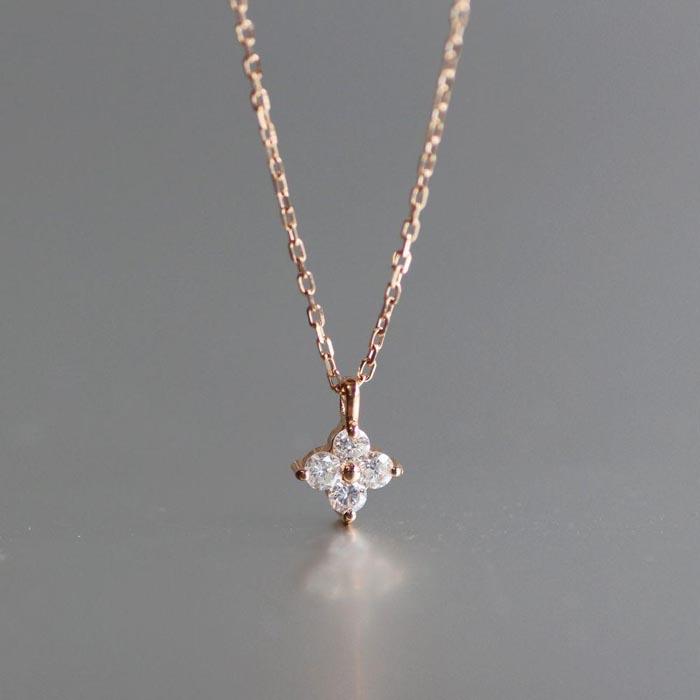 4枚花びらのダイヤモンドネックレス K10 GOLD 0.132ct ダイヤモンドネックレス ピンクゴールド KN01001D | ダイヤ ダイヤモンド ネックレス レディース ジュエリー アクセサリー K10 ギフト プレゼント 銀工房 滋賀 大津