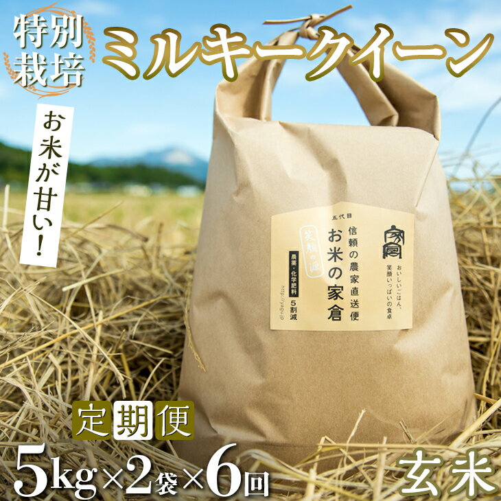 【ふるさと納税】【定期便】滋賀県 長浜市 お米が甘い！特別栽培 ミルキークイーン 笑顔の源 5kg玄米×2袋(合計10kg)×6回｜産地直送 毎月お届け 60kg※2022年10月上旬頃より順次発送予定