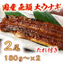 国産うなぎ　備長炭地焼き蒲焼き180g以上×2尾　タレ付き×2 国産 鰻 ウナギ 土用の丑の日 グルメ 国内産 冷凍 タレ付き 送料無料 プレゼント 贈り物 ギフト