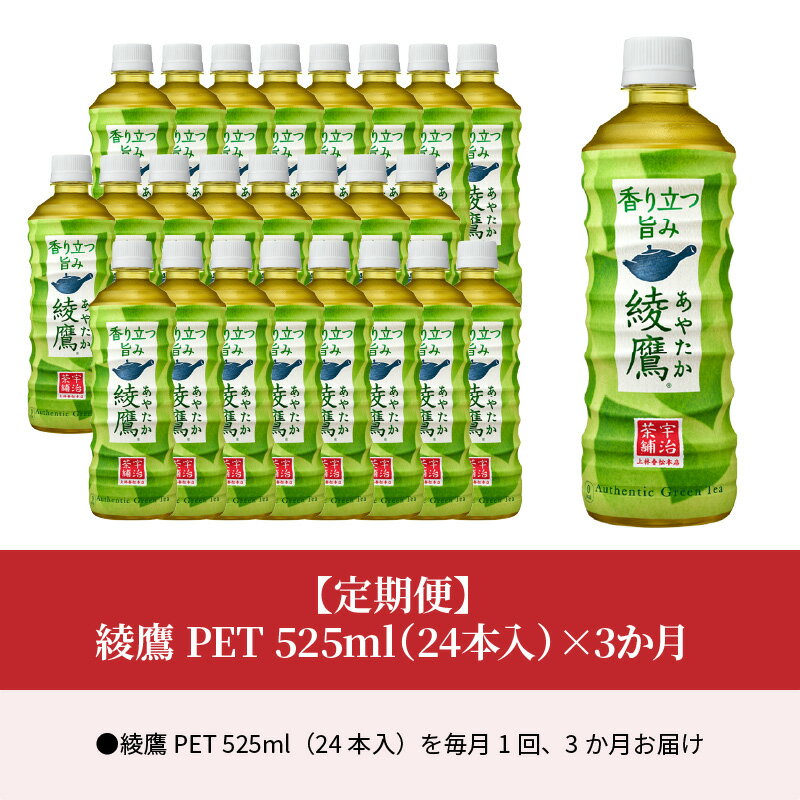 【ふるさと納税】定期便 3回 綾鷹 ペットボトル 525ml 24本入 飲料 ドリンク お茶 緑茶 日本茶 一番茶 コカ・コーラ社製品 水分補給 常備 備蓄 保存 買い置き 国産 PET リサイクル 滋賀県 守山市 お取り寄せ 送料無料