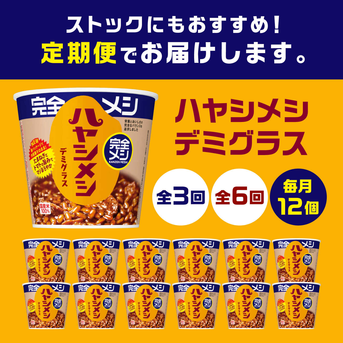 【ふるさと納税】【選べる定期便回数】完全メシ ハヤシメシ デミグラス 2ケース 計12食 / 完全飯 ハヤシライス 常温 保存 カップ飯 非常食 保存食 備蓄 日清食品 ローリングストック 新生活 仕送り 洋食 即席 まとめ買い 定期便 セット / 栗東市 / 日清食品株式会社[BIBI036]