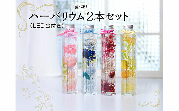 【ふるさと納税】ハーバリウム2本（青色・赤色）＆LED台　【植物・インテリア・ハーバリウム・LED・インテリアグッズ】