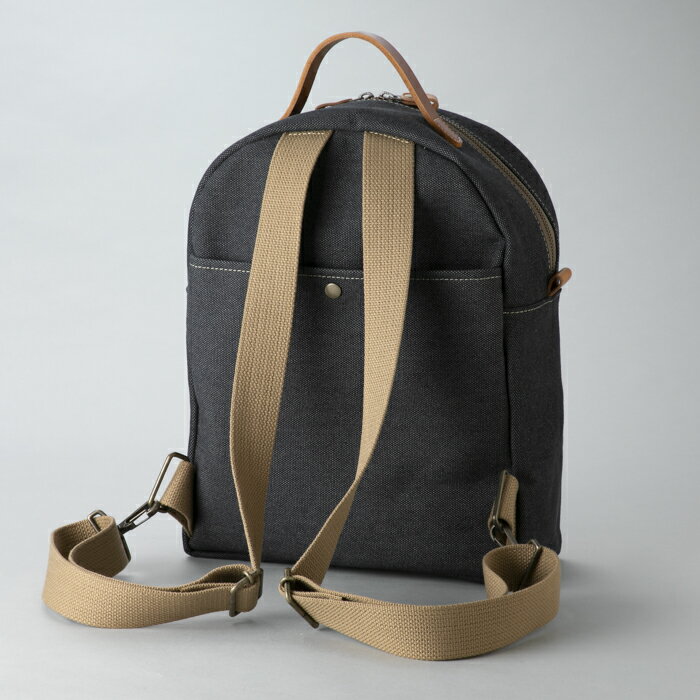 【ふるさと納税】【J-193】kii工房　帆布かばん　山型リュック　先染め黒 【高島屋選定品】