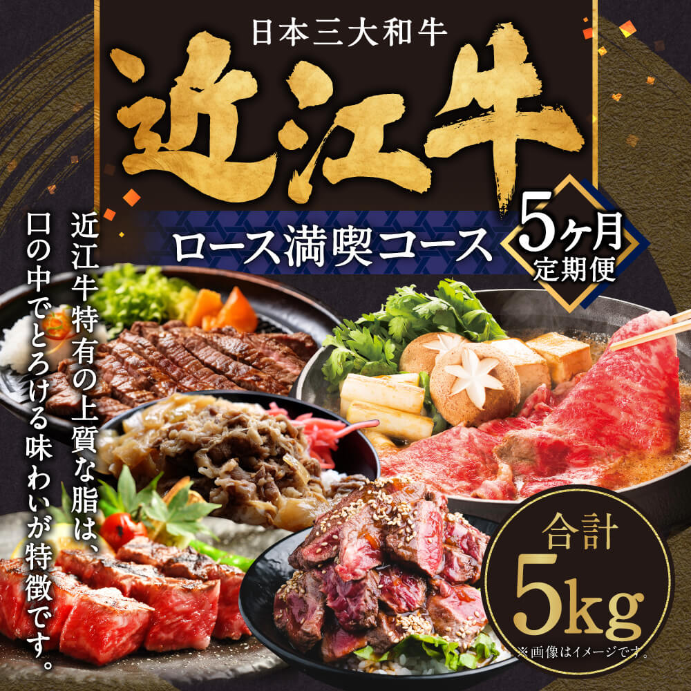 【ふるさと納税】定期便 近江牛ロース満喫コース（5回） サーロイン1kg,厚切り1kg,ブロック1kg,すき焼き1kg,サイコロ1kg　CO05　肉の大助