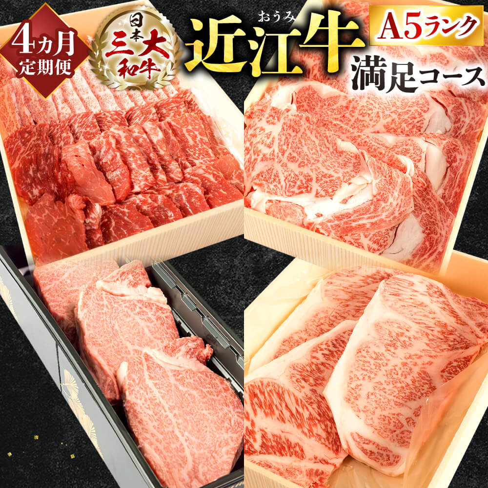  定期便 A5ランク 近江牛 満足コース 4カ月 ブランド牛 牛肉 人気 国産 高級 楽天 寄付 返礼品 お歳暮 ギフト プレゼント お祝い 贈り物 ふるさと納税 BO04 株式会社びわこフード(近江牛専門店 万葉)