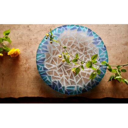 ガラスのお皿「MOZAIC PLATE」　【食器・皿・ガラスのお皿・ガラス・モザイク調・大皿】