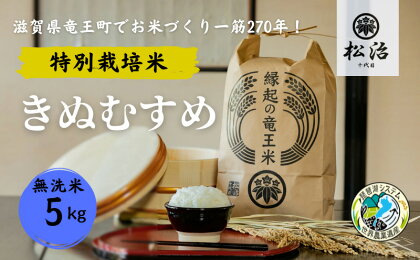 きぬむすめ 無洗米 5kg 縁起の竜王米 特別栽培米 ( 令和5年産 ブランド米 無洗米 精米 おこめ ご飯 270年続く お米 農家 ライス 環境 こだわり米 農家直送 ギフト 国産 滋賀県 竜王町 ふるさと納税 )