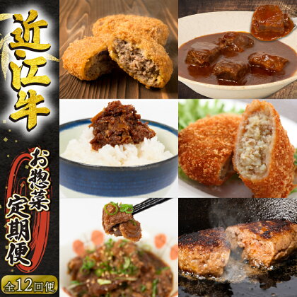 定期便 近江牛 惣菜 12回 12ヶ月 1年分 ハンバーグ 牛すじトロ煮 カレー お惣菜 メンチカツ ビーフシチュー しぐれ煮 黒毛和牛 お弁当 ブランド 近江牛 毎月 三大和牛 滋賀県 竜王 岡喜 神戸牛 松阪牛 に並ぶ 日本三大和牛